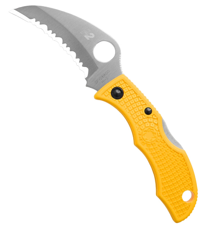 Spyderco Ladybug 3 Salt - Yellow FRN Handles - Hawkbill Serrated H2 Blade - LYLS3HB Folding Knives - Tophatter Daily Deals