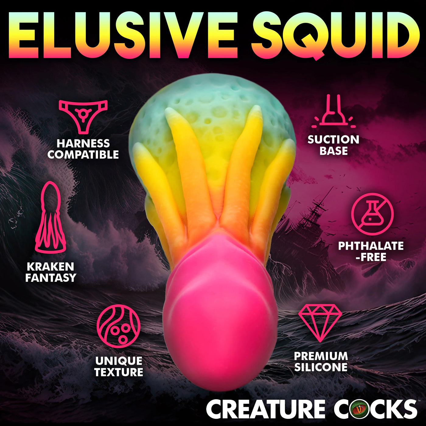 Creature Cocks King Kraken (Rainbow) Silicone Dildo 8.1 Inches – Premium Flexible Dildo > Dildos > Fantasy - Tophatter Daily Deals