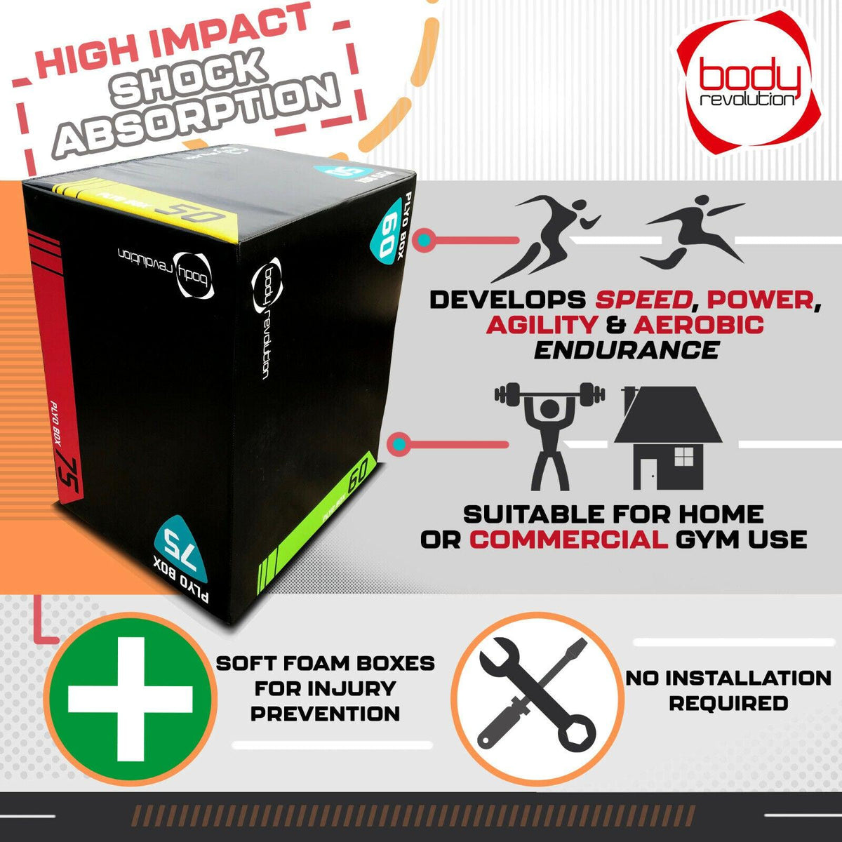 Plyo Boxes UK - Soft 3 in 1 Plyometric Squat Jump Box 50x60x75cm Exercise & Fitness - Tophatter Daily Deals