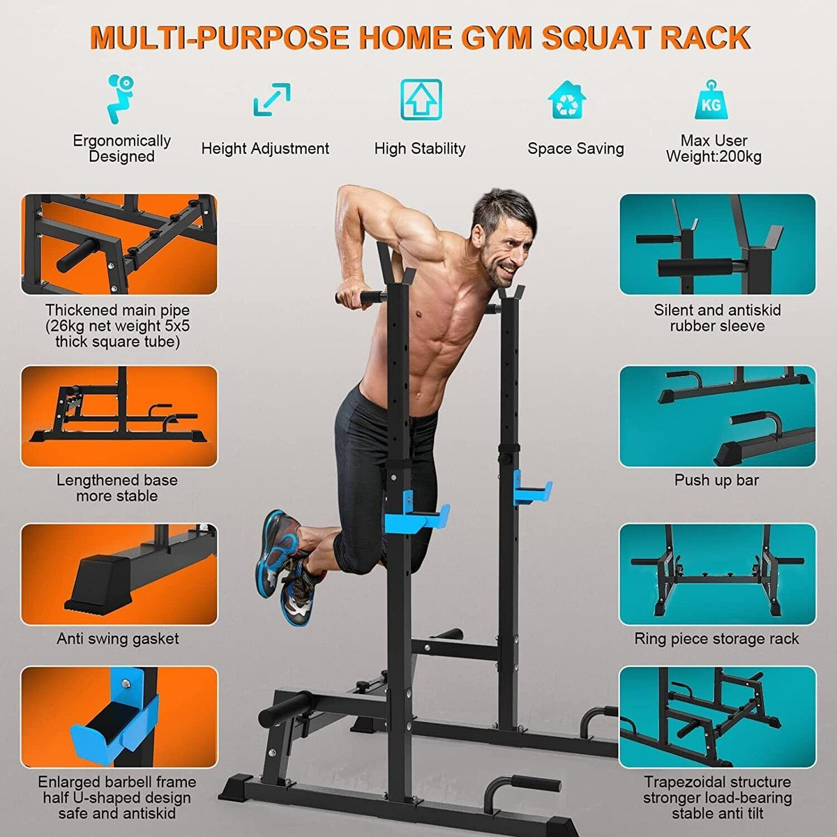 Weight Training Squat Rack - Multi-Function Height Bench Press Dip Stand Home Gym Weight Lifting Exercise & Fitness - Tophatter Daily Deals
