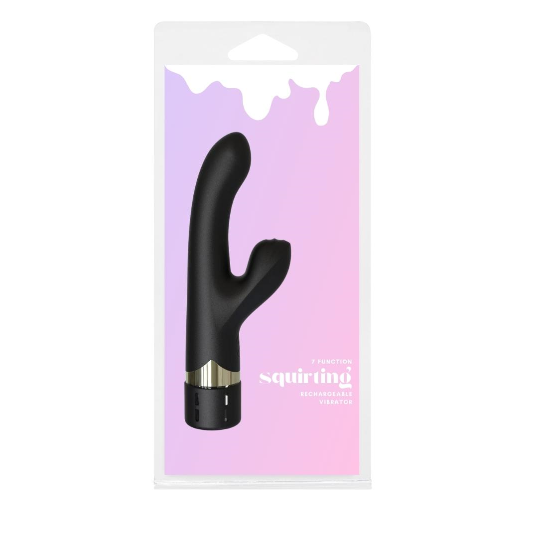Squirting Vibrator Black Silicone 7 Function Ribbed Clitoral Stimulator > Vibrators > Ladies > Rabbit Multi - Tophatter Daily Deals