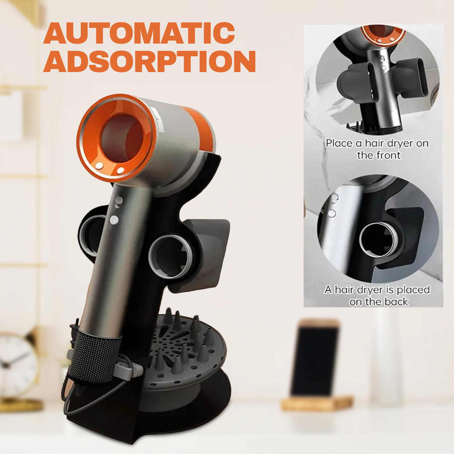 Hair Dryer Stand – Magnetic Hands-Free Holder for Easy Drying & Styling Hair Care - Tophatter Daily Deals