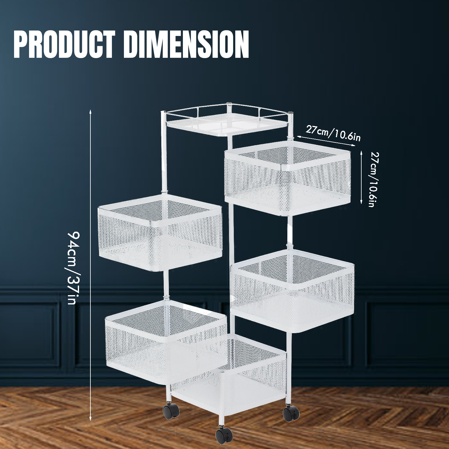 Vegetable Storage Rack – 6-Tier Metal Organizer Stand Shelf with Wheels for Kitchen or Pantry White With Wheel 6 Tiers Kitchen - Tophatter Daily Deals