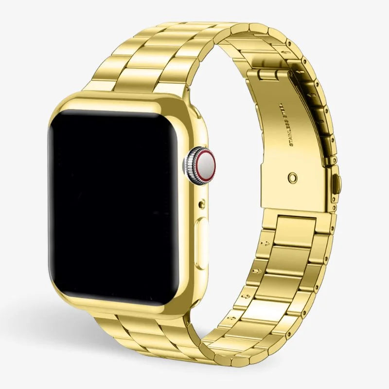 Stainless Steel Watch Band With Protective Case Secure Fit Gold - Tophatter Daily Deals
