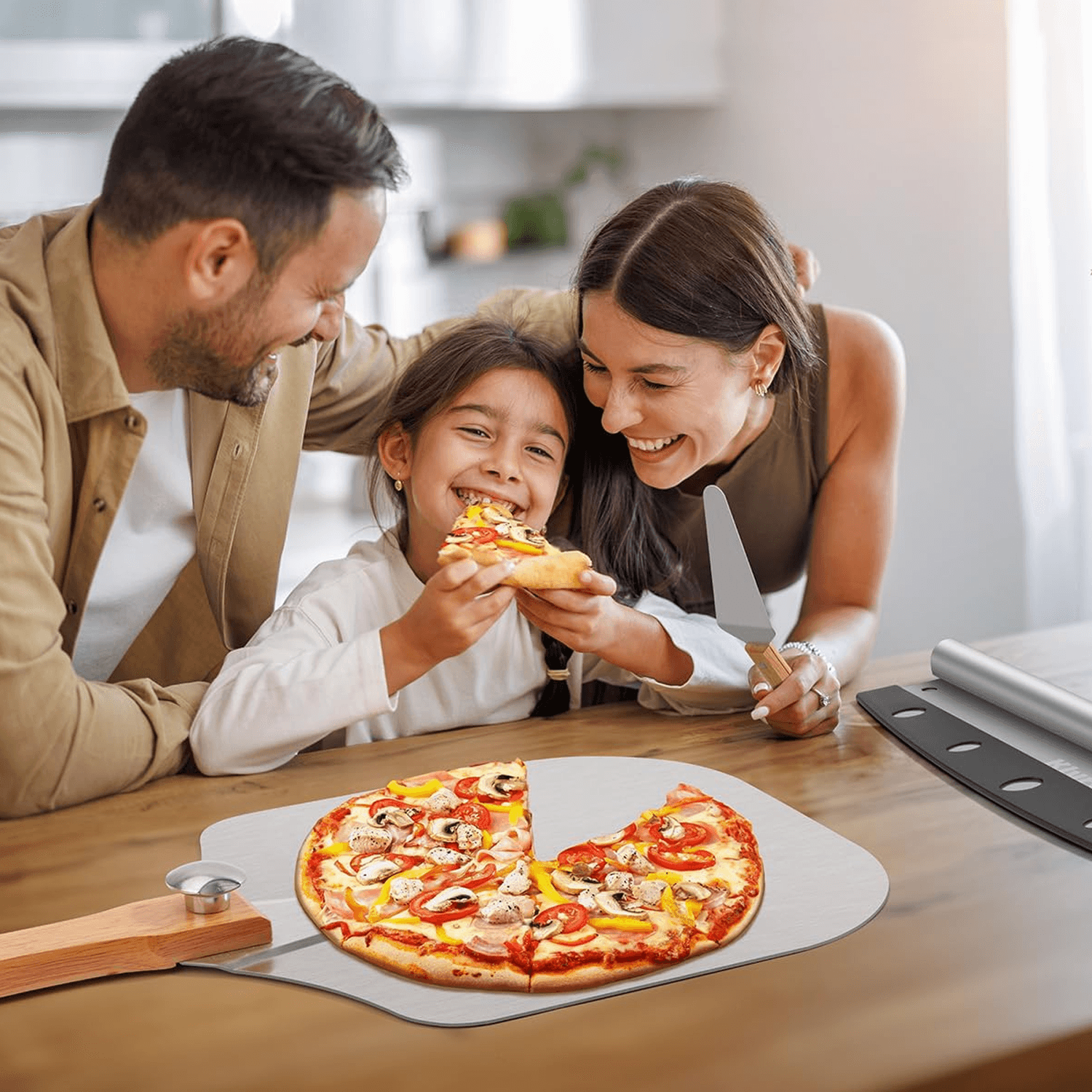 12 Inch Pizza Peel – Aluminium Pizza Peel with Wood Handle Foldable Design Pizza Cutter Cookware - Tophatter Daily Deals