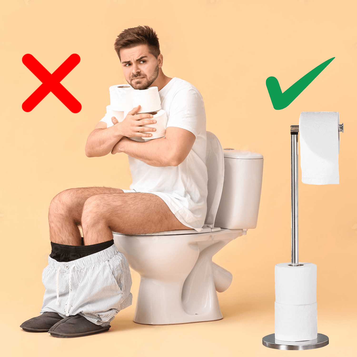 Standing Toilet Paper Holder - 5 Loop Roll Toilet Holder Stand No Drill Easy Setup Tools - Tophatter Daily Deals