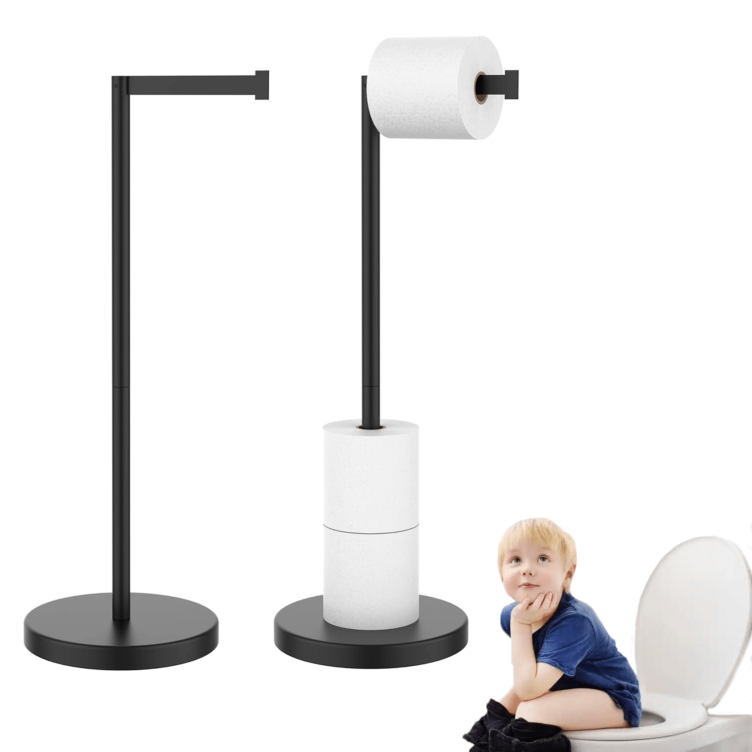 Standing Toilet Paper Holder - 5 Loop Roll Toilet Holder Stand No Drill Easy Setup Tools - Tophatter Daily Deals