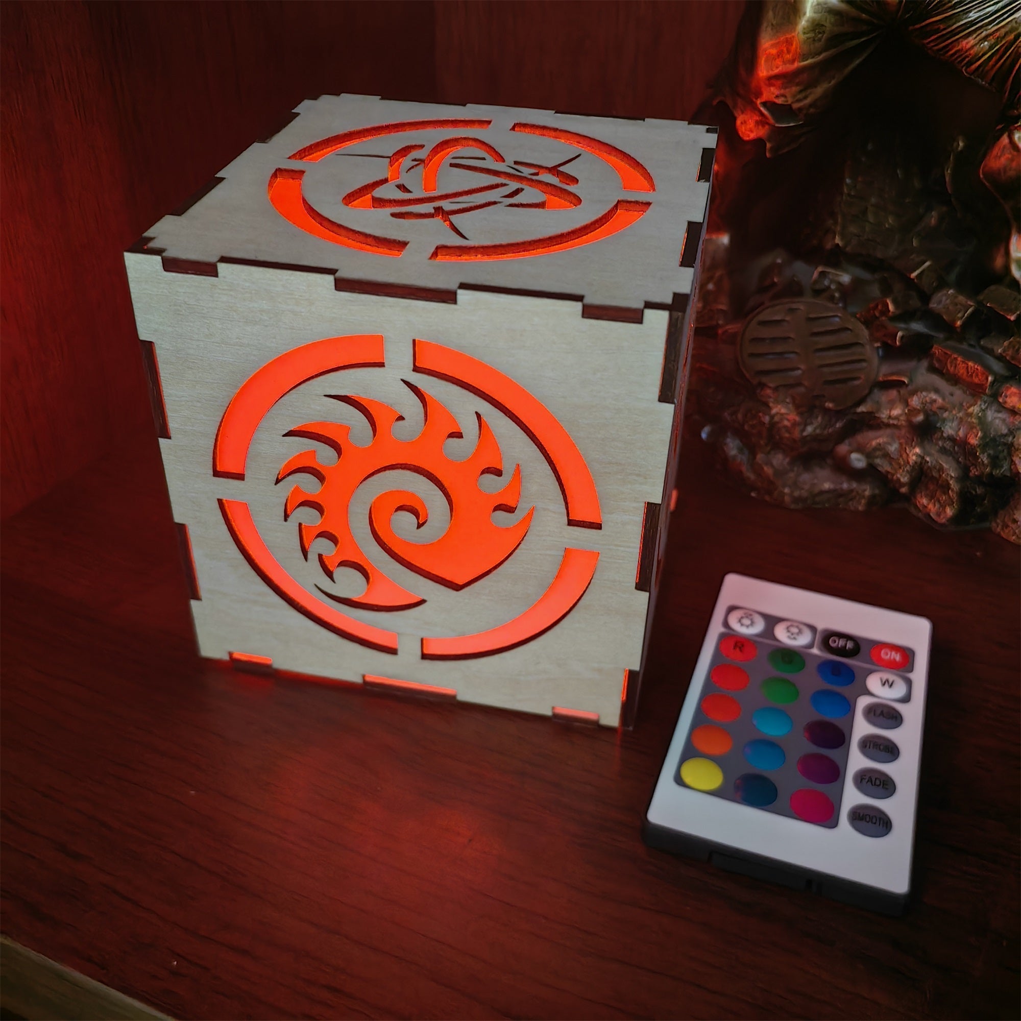 Hybrid Protoss Inspired Wood Cube Light Desk Decor Wooden Cube Light - Tophatter Daily Deals