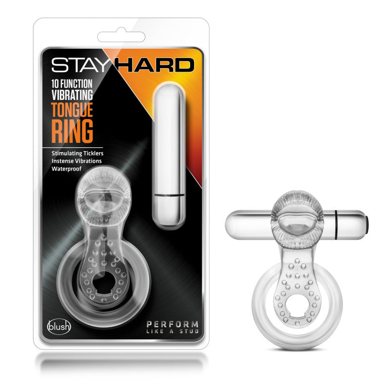 Stay Hard 10 Function Vibrating Tongue Ring Clear 2.5 Inch > Cock Ring > Sling - Tophatter Daily Deals