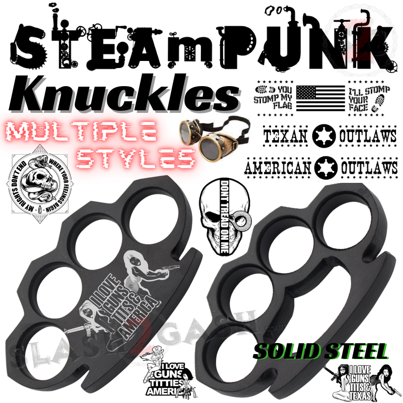 Steam Punk Brass Knuckles Solid Steel Black Paper Weight - asst. styles Belt Buckle - Tophatter Daily Deals