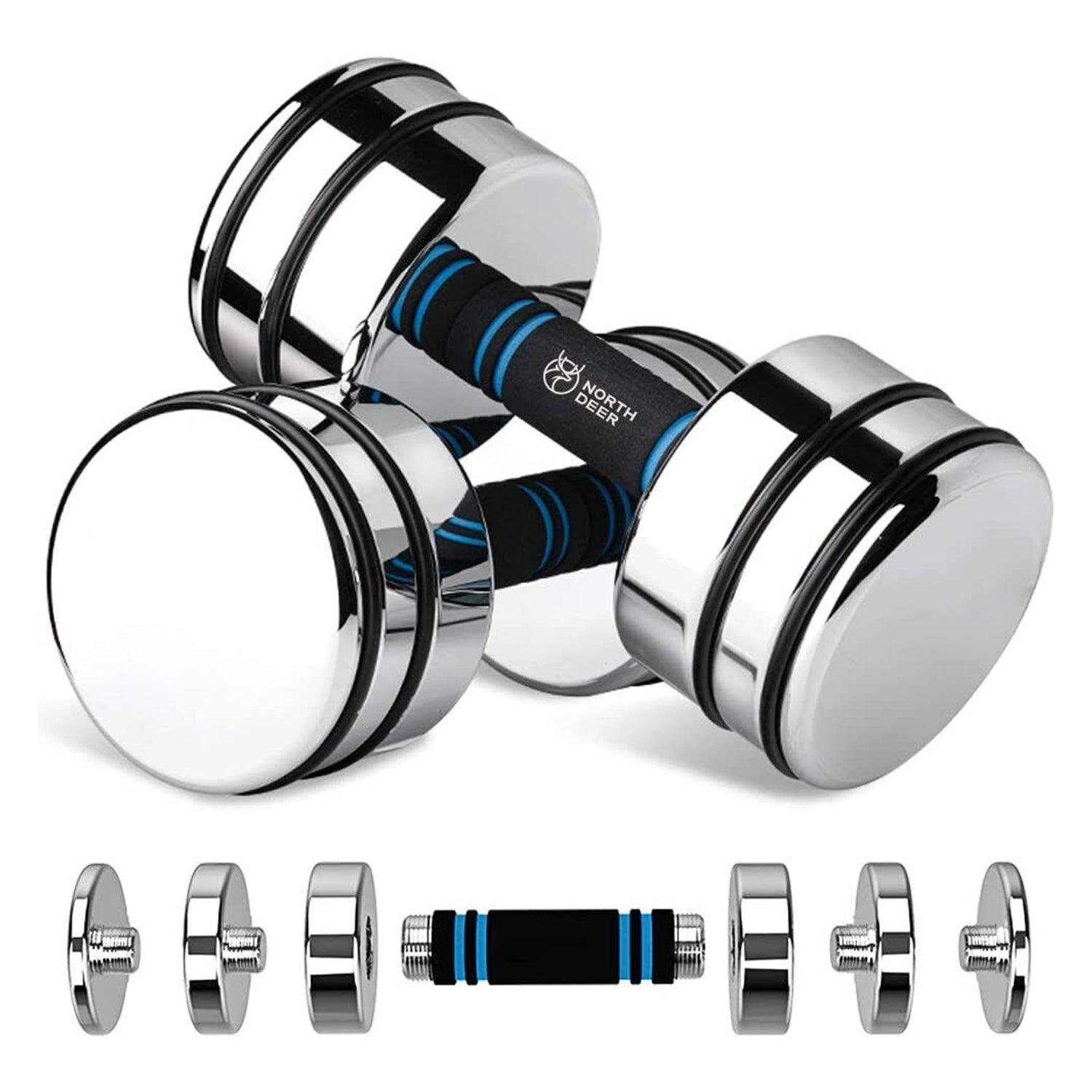 Stainless Steel Dumbbells - Stainless Steel Adjustable Dumbbells | Northdeer Steel Dumbbells Ultracompact Adjustable 2.5kg 5kg 7.5kg 10kg 15kg 25kg Apparel & Accessories - Tophatter Daily Deals