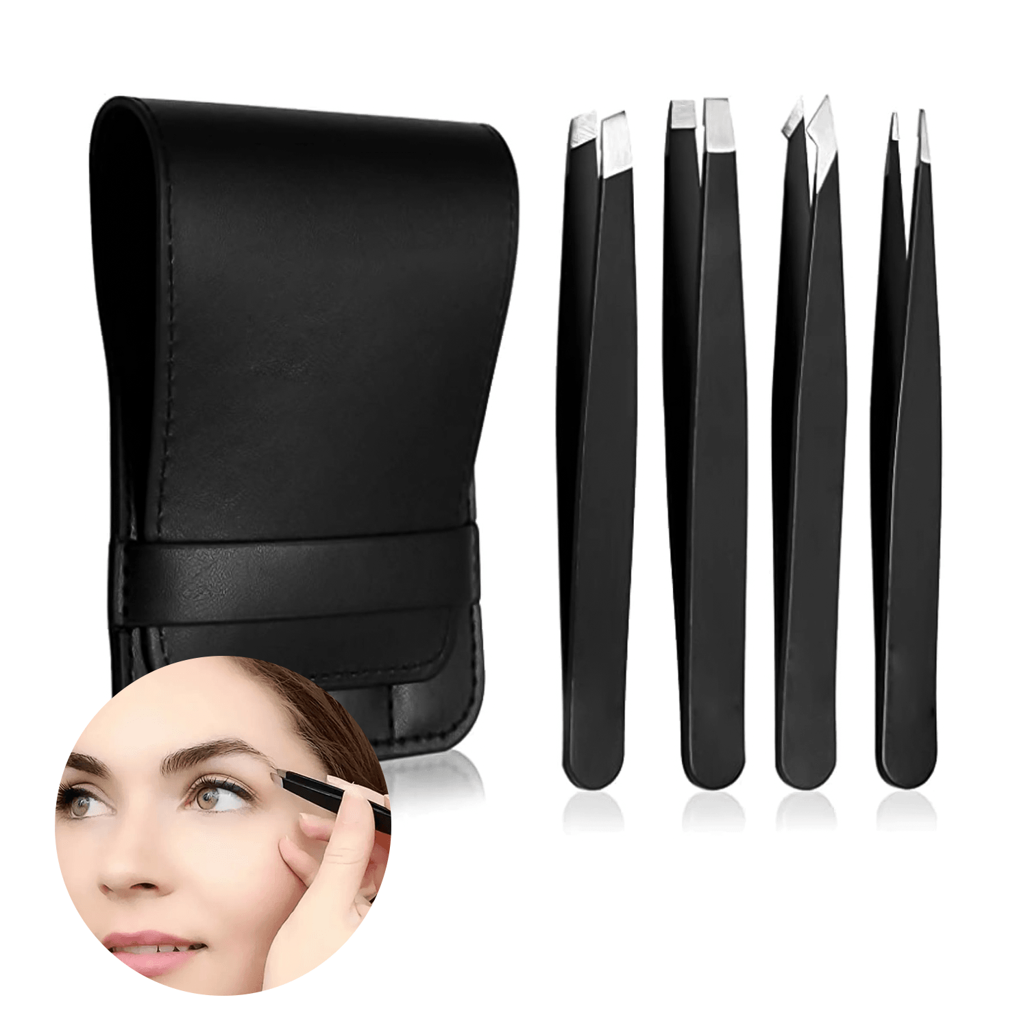 Steel Eyebrow Tweezers - Professional 4-Pieces Hair Beauty Pluckers Set Personal Care - Tophatter Daily Deals