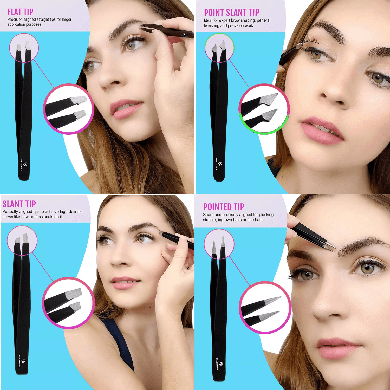 Steel Eyebrow Tweezers - Professional 4-Pieces Hair Beauty Pluckers Set Personal Care - Tophatter Daily Deals