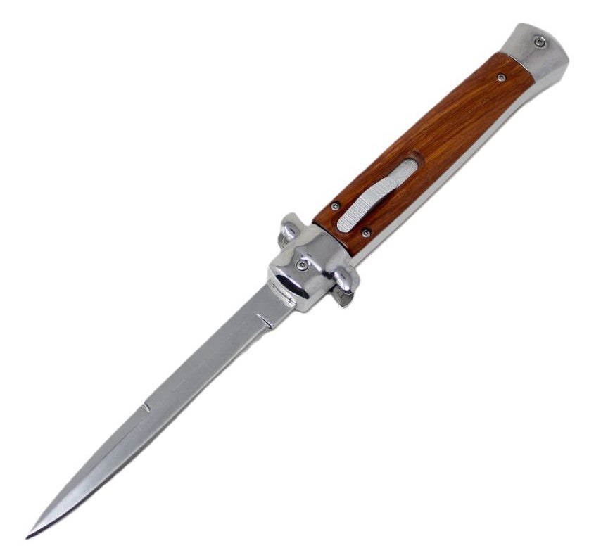 Stiletto OTF Automatic Knife Classic Italian Switchblade - 9 or 11 Inch Rosewood - Silver 11