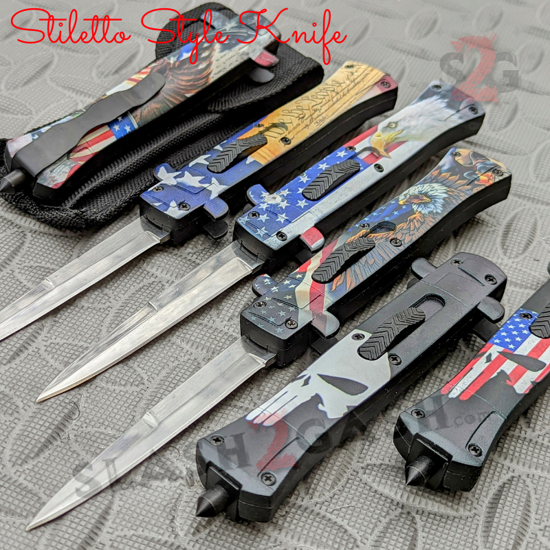 Stiletto OTF Knife 9 Inch Auto Switchblade ABS Body - Assort. Styles Knife-OTF - Tophatter Daily Deals