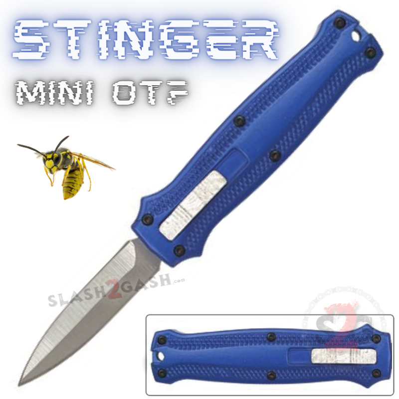 Stinger Mini OTF Knife Small CNC Switchblade Dagger - Blue w/ Silver Blue w Silver Blade Knife-OTF - Tophatter Daily Deals