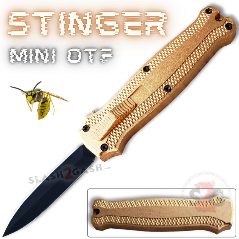 Stinger Mini OTF Knife Small CNC Switchblade Dagger - Asst. colors Gold Knife-OTF - Tophatter Daily Deals