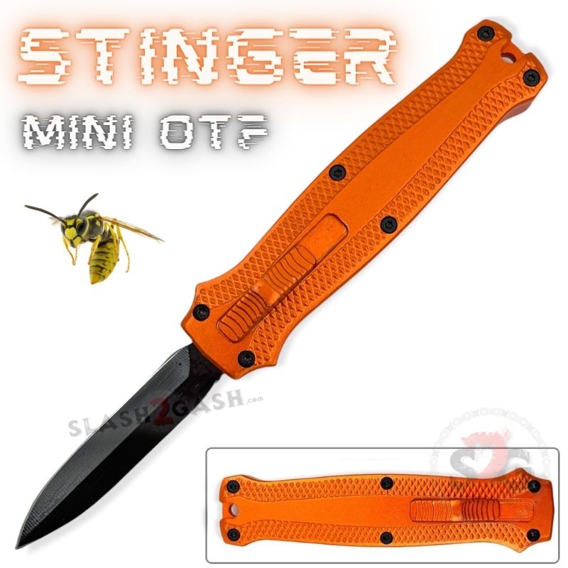 Stinger Mini OTF Knife Small CNC Switchblade Dagger - Orange Orange Knife-OTF - Tophatter Daily Deals