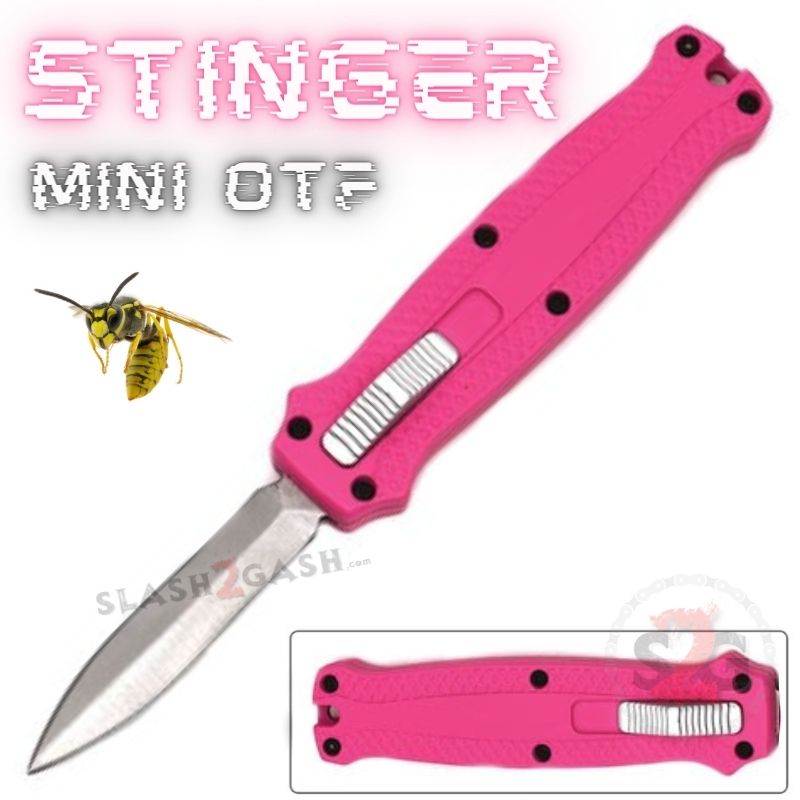 Stinger Mini OTF Knife Small CNC Switchblade Dagger - Asst. colors Pink w Silver Blade Knife-OTF - Tophatter Daily Deals