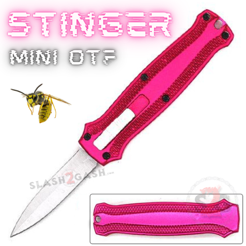 Stinger Mini OTF Knife Small CNC Switchblade Dagger - Hot Pink/Silver Knife-OTF - Tophatter Daily Deals