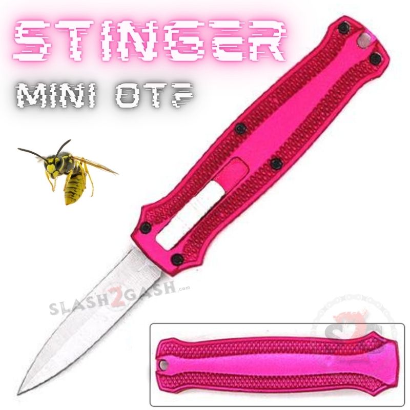Stinger Mini OTF Knife Small CNC Switchblade Dagger - Asst. colors Hot Pink w Silver Blade Knife-OTF - Tophatter Daily Deals