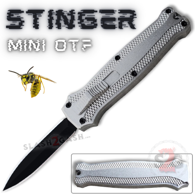 Stinger Mini OTF Knife Small CNC Switchblade Dagger - Asst. colors Silver Knife-OTF - Tophatter Daily Deals