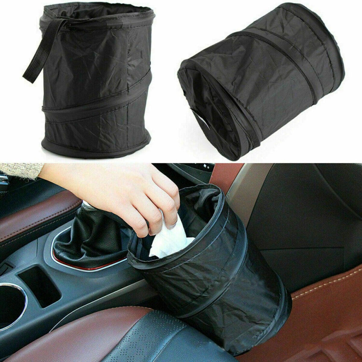 Mini Car Bin - Pop Up Black Storage Dustbin Foldable Travel Mini Rubbish Waste Basket Exercise & Fitness - Tophatter Daily Deals