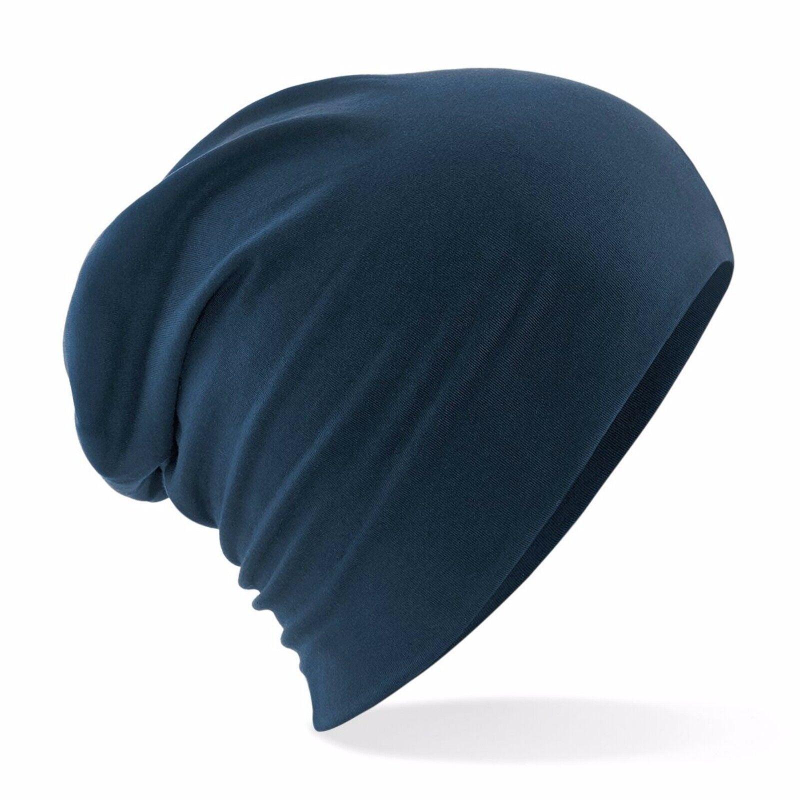Slouchy Beanie Hats UK - Jersey Stretch Beanie Hat Soft Thin Warm Cotton Skull Cap Navy Personal Care - Tophatter Daily Deals