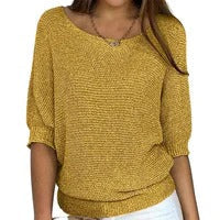 Lightweight Relaxed Women’s Knit Sweater - Batwing, Cotton Gold - Tophatter Daily Deals