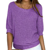 Lightweight Relaxed Women’s Knit Sweater - Batwing, Cotton Purple - Tophatter Daily Deals