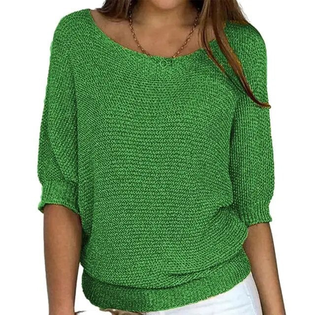 Lightweight Relaxed Women’s Knit Sweater - Batwing, Cotton Green - Tophatter Daily Deals