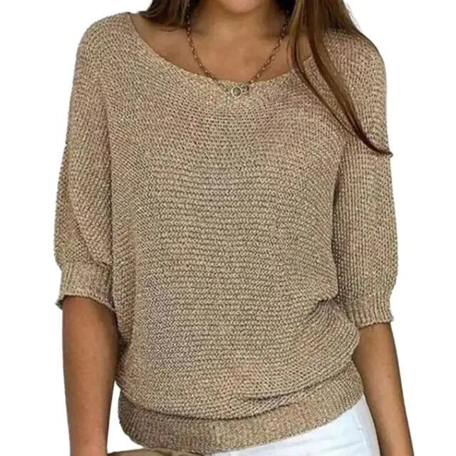 Lightweight Relaxed Women’s Knit Sweater - Batwing, Cotton Brown - Tophatter Daily Deals