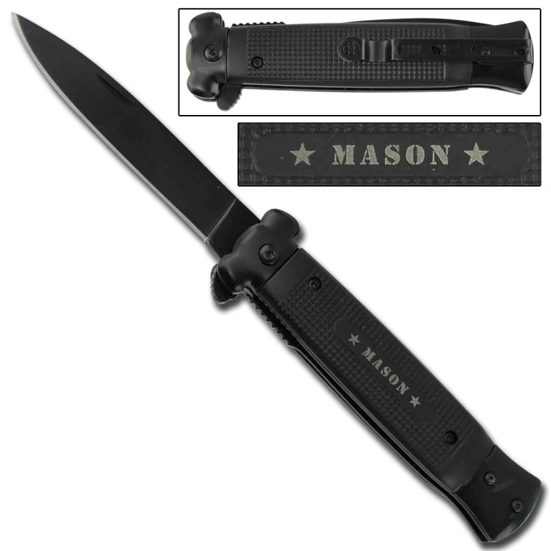 Stiletto Style Spring Assisted Knife Masonic - TOPHATTER'S ARMORY DEALS Collectible Weapons - Tophatter Daily Deals