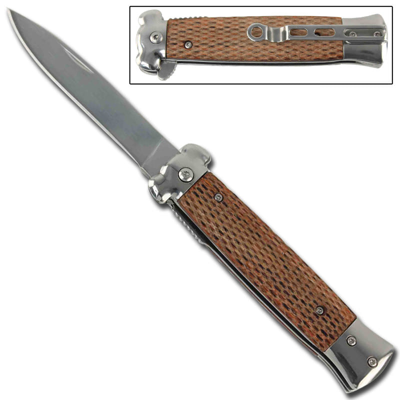 Stiletto Style Spring Assisted Knife - Pakkawood Handle - TOPHATTER'S ARMORY DEALS Collectible Weapons - Tophatter Daily Deals