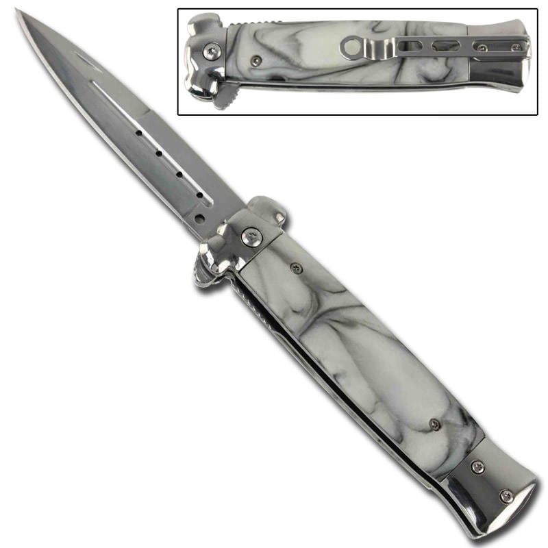 Striker Spring Assisted Knife White Marble Stiletto Style - Tophatter Daily Deals