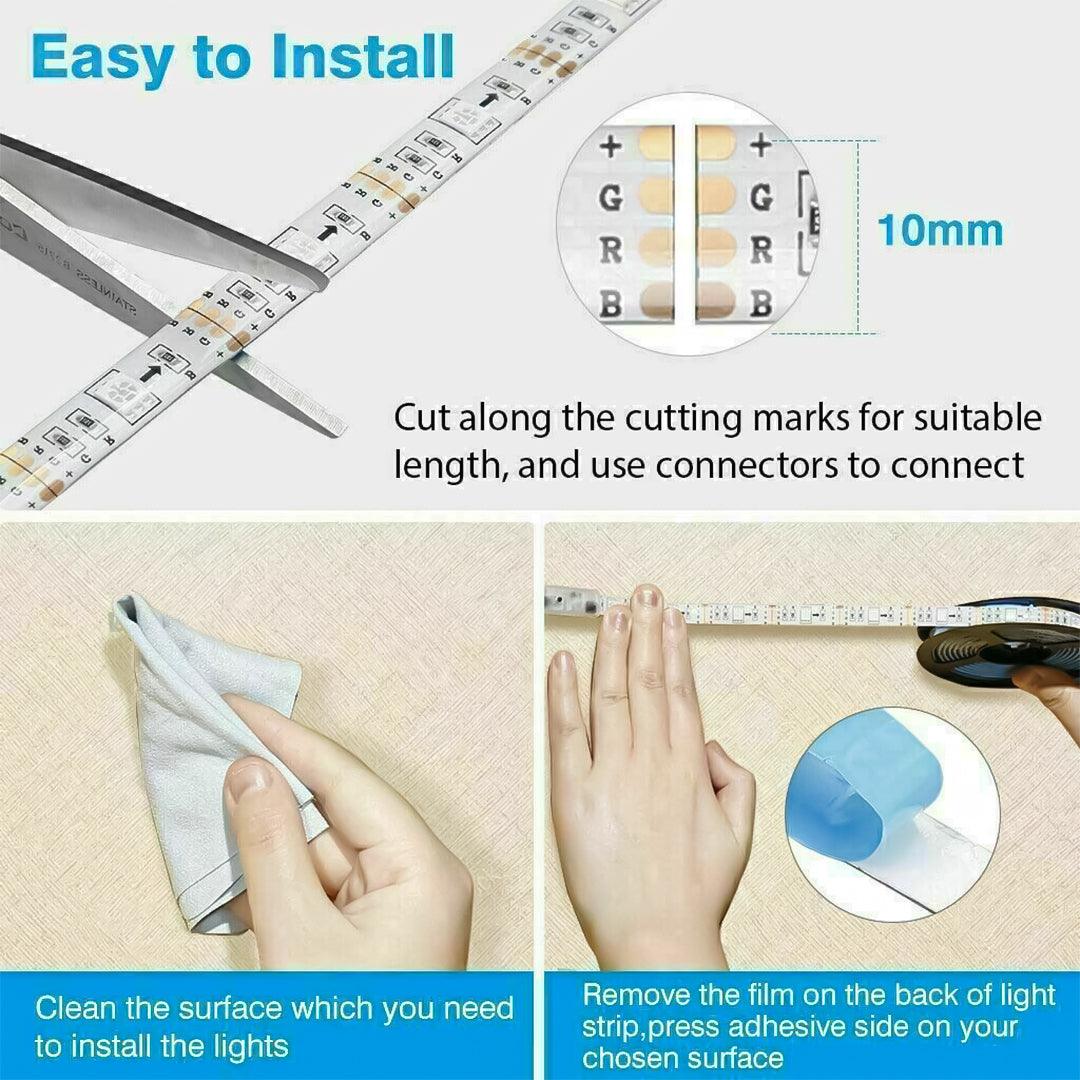 RGB LED Strip Light - 1-20M LED Strip Lights 5050 RGB Colour Changing Tape Cabinet Kitchen TV Lighting Indoor/Outdoor Decor Home - Tophatter Daily Deals
