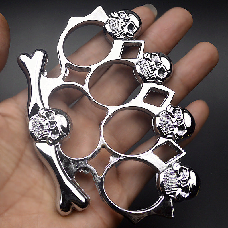 Strong Metal Brass Knuckle Duster Skull Style Four Finger Tiger Outdoor Camping Safety Defense Pocket EDC Tool - Tophatter Daily Deals