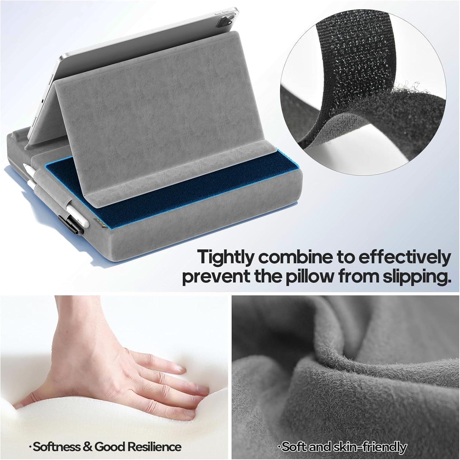 Tablet Pillow Stand - Foldable iPad Holder for Lap | Bed and Desk with Pocket & Stylus Mount Compatible with iPad Pro 12.9, 10.5, 9.7 Air Mini 6 5 4 3 Apparel & Accessories - Tophatter Daily Deals