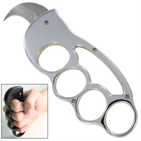 Fighter Knuckles with Automatic Karambit Knife Chrome/Gold Paperweight Knife-Auto - Tophatter Daily Deals