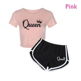 Summer Fashion Women Queen Print Tracksuit Clothes 2 Piece Set Woman Sports Suits Shorts Crop Tops Shorts Pants Outfit Pink - Tophatter Daily Deals