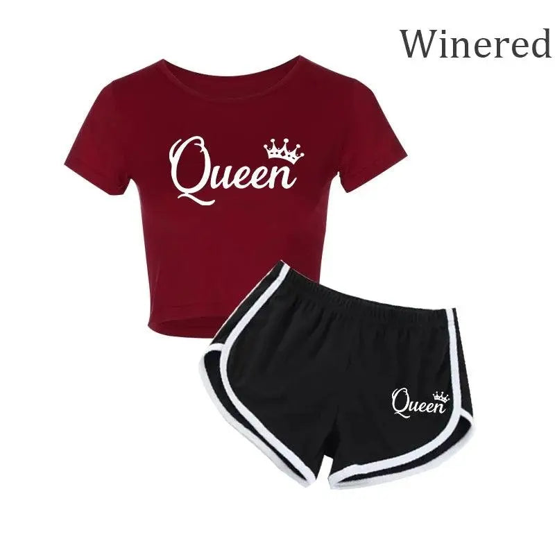 Summer Fashion Women Queen Print Tracksuit Clothes 2 Piece Set Woman Sports Suits Shorts Crop Tops Shorts Pants Outfit - Tophatter Daily Deals