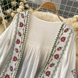 Summer Women's Shirt Bohemian Holiday Style Embroidered Tassel Chiffon Cardigan New Waist Female Slim Short Tops E015 - Tophatter Daily Deals