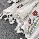 Summer Women's Shirt Bohemian Holiday Style Embroidered Tassel Chiffon Cardigan New Waist Female Slim Short Tops E015 - Tophatter Daily Deals