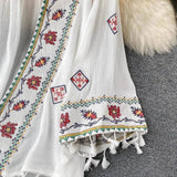Summer Women's Shirt Bohemian Holiday Style Embroidered Tassel Chiffon Cardigan New Waist Female Slim Short Tops E015 - Tophatter Daily Deals