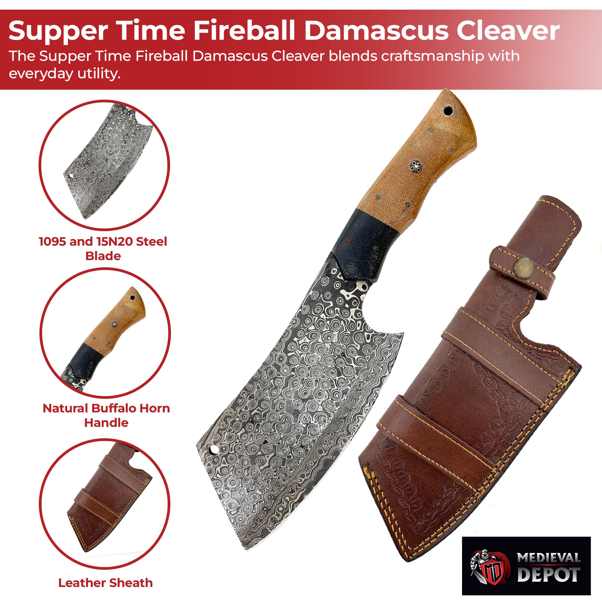 Supper Time Fireball Damascus Cleaver Kitchen Knife - Tophatter Daily Deals