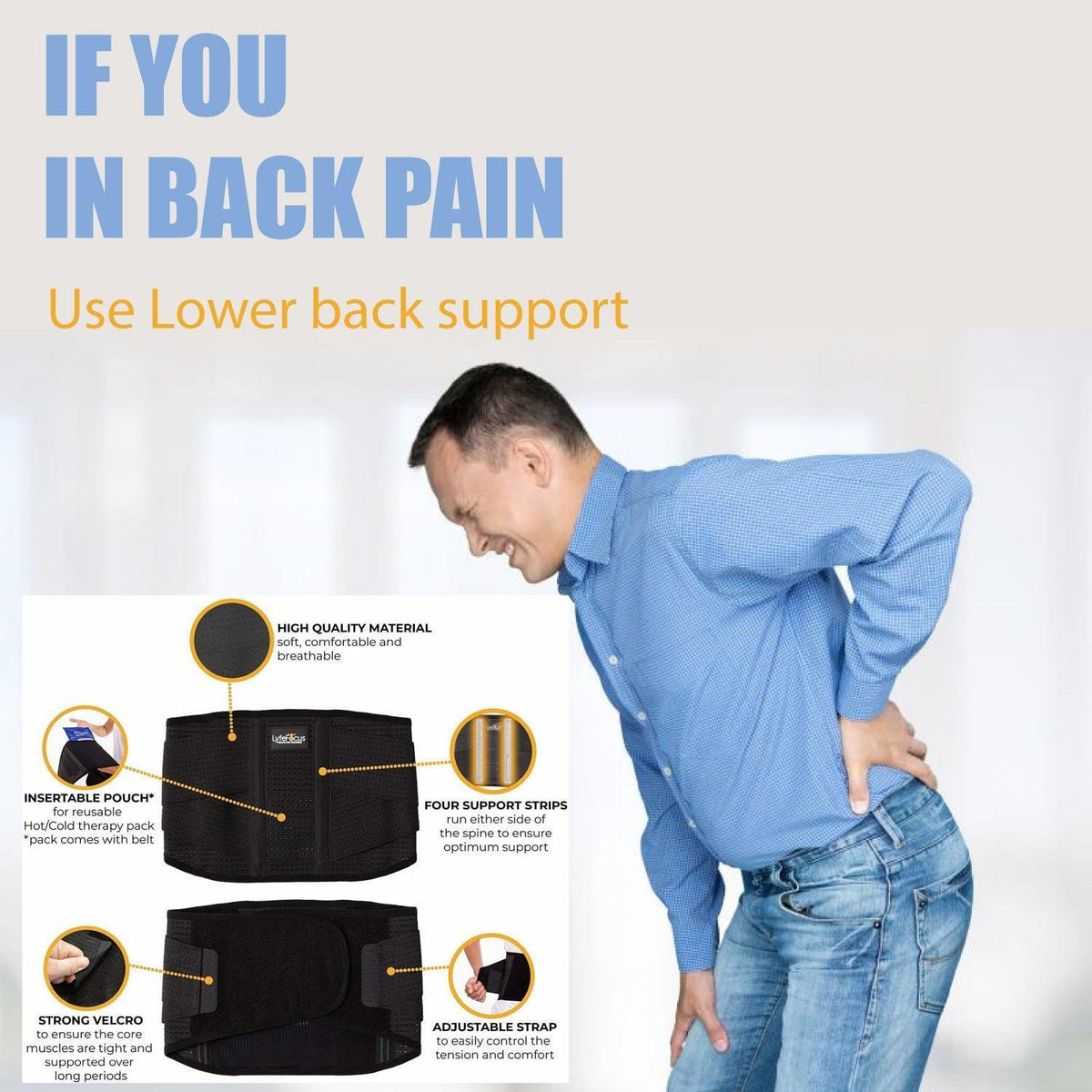 Lower Back Support Belt - Adjustable Back Brace for Lower Back Pain Health Care - Tophatter Daily Deals