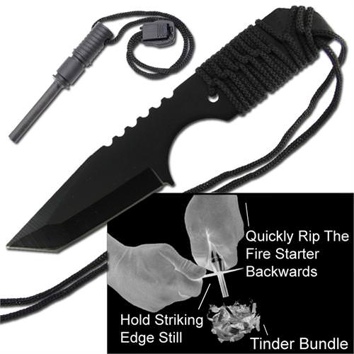 Survival Tanto Emergency Fire Starter Hunting Knife - TOPHATTER'S ARMORY DEALS Collectible Weapons - Tophatter Daily Deals