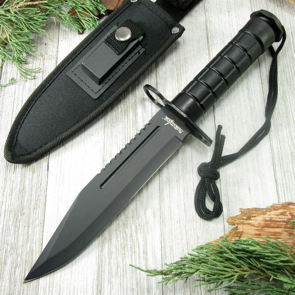 Survivor Hunting Knife Black Tactical Rambo Style w/ Survival Kit Knife-Fixed - Tophatter Daily Deals