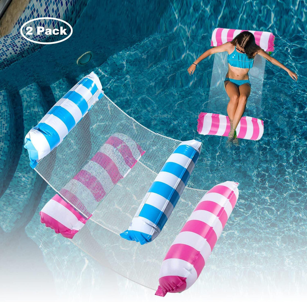 Inflatable Float for Pool - 2x Inflatable Pool Floats Water Floating Pool Lounge Bed Swimming - Tophatter Daily Deals