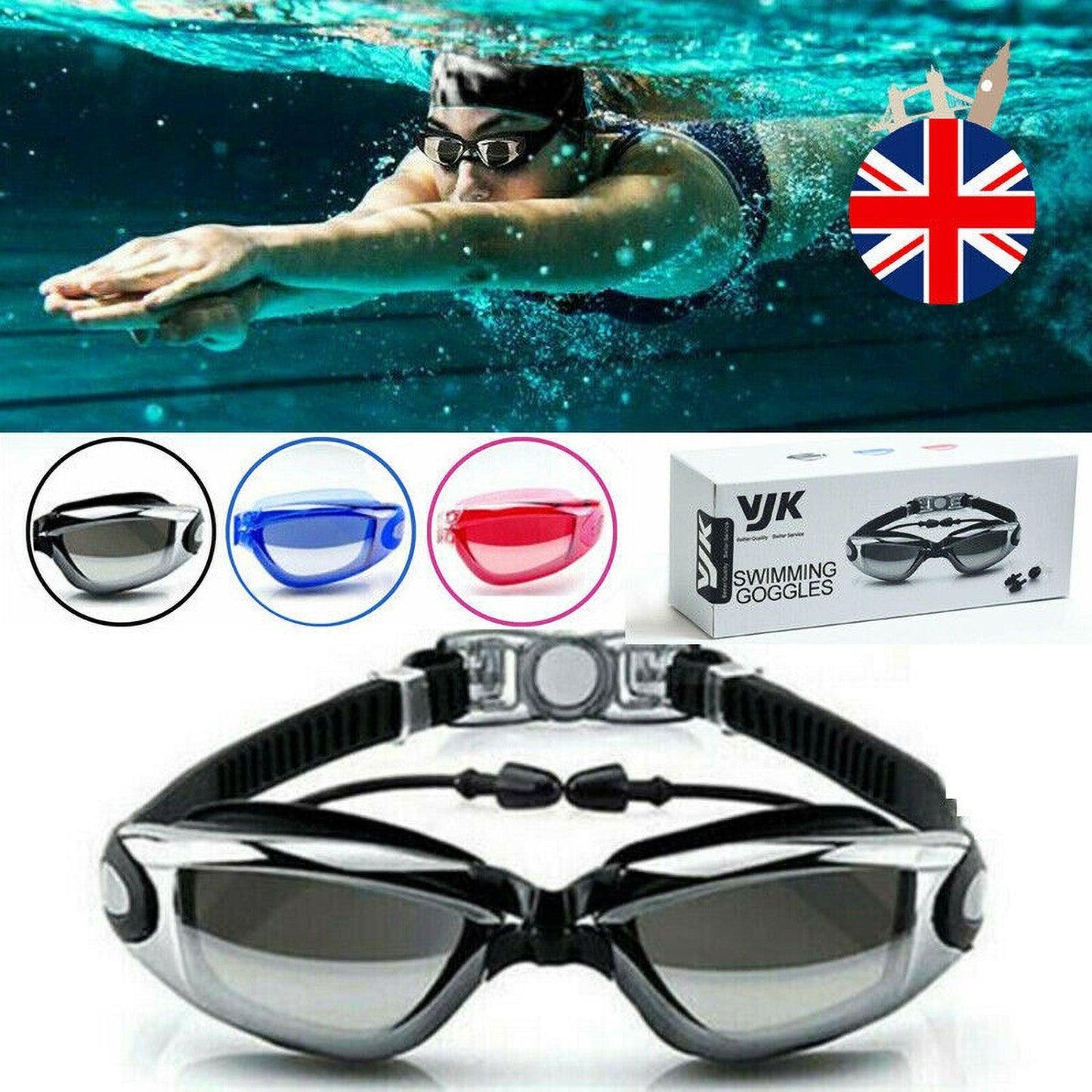 Best Adult Swimming Goggles - Swimming Goggles Water Glasses, No Leaking, Anti Fog, UV Protection Free Storage Case, Nose Clip Summer & Swimming - Tophatter Daily Deals